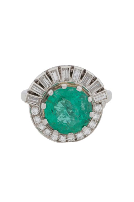 Platinum Emerald and Diamond Ring