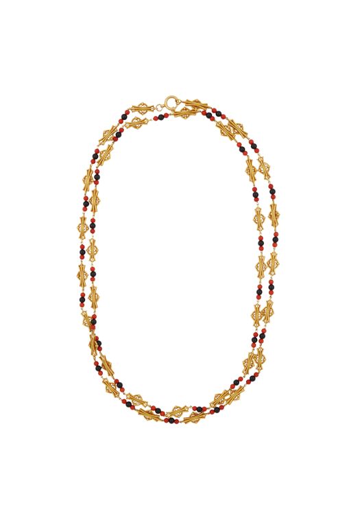 18k Yellow Gold Coral and Onyx Chain Necklace