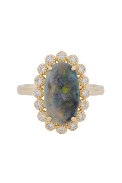 14k Yellow Gold Opal and Diamond Halo Ring