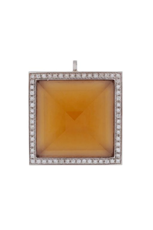 18k White Gold Citrine and Diamond Pendant