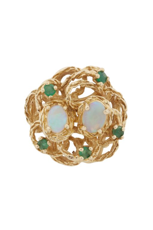 14k Yellow Gold Opal and Emerald Dress Ring