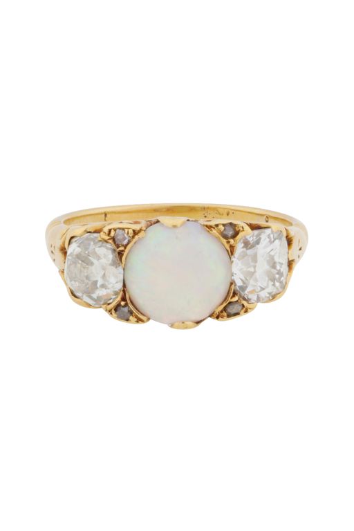 Yellow Metal Opal and Diamond Ring
