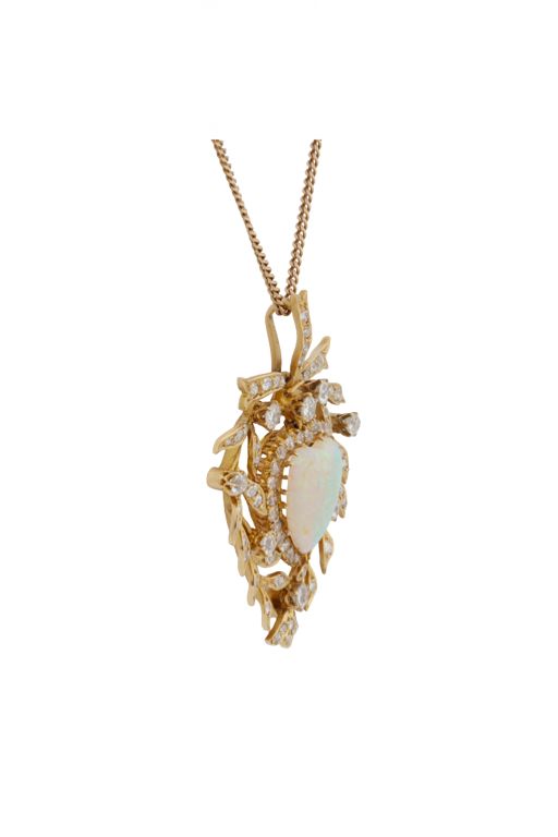 Yellow Gold Opal and Diamond Pendant Necklace