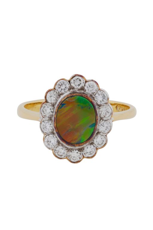 18k Two-Tone Gold Opal and Diamond Halo Ring