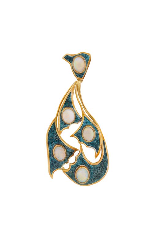 18k Yellow Gold Opal and Enamel Pendant