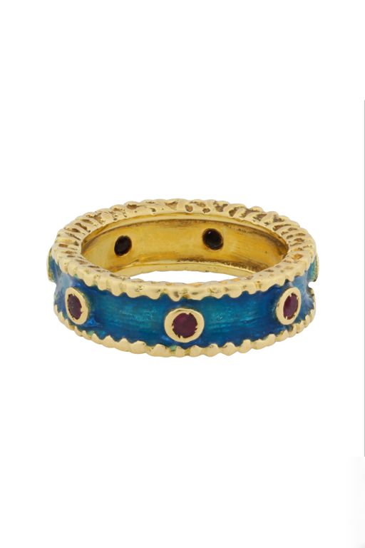 18k Yellow Gold Ruby and Enamel Band Ring
