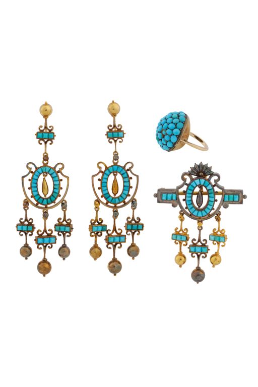Yellow Gold Turquoise Jewelry Set