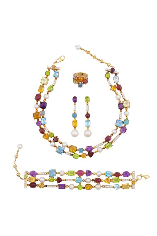 18k Yellow Gold Multi-Gem Jewelry Set