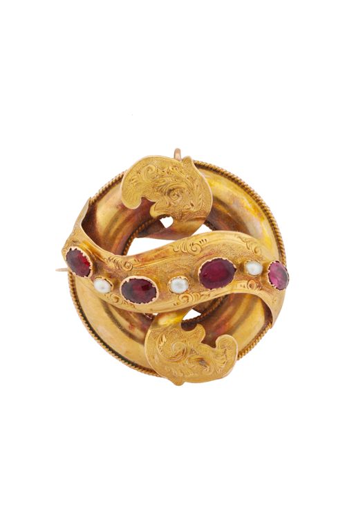 20k Yellow Gold Garnet and Pearl Brooch