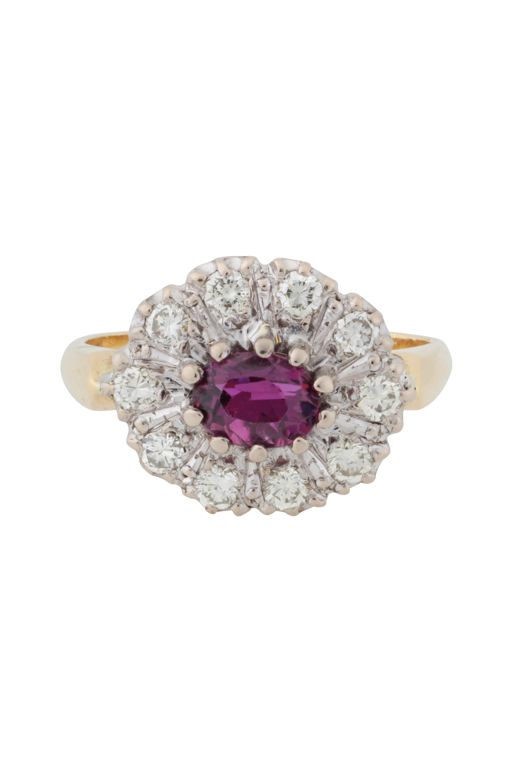 18k Two-Tone Gold Ruby and Diamond Halo Ring