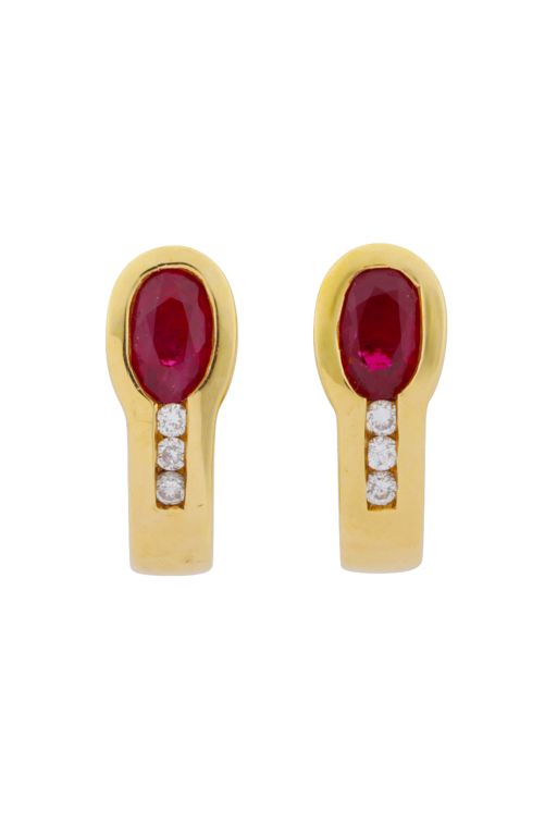 18k Yellow Gold Ruby and Diamond Earrings