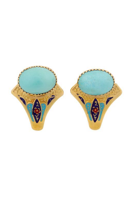 18k Yellow Gold Turquoise and Enamel Earrings