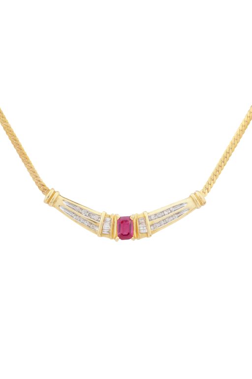 14k Yellow Gold Ruby and Diamond Pendant Necklace