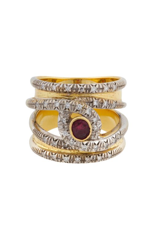 18k Yellow and White Gold Ruby and Diamond Ring