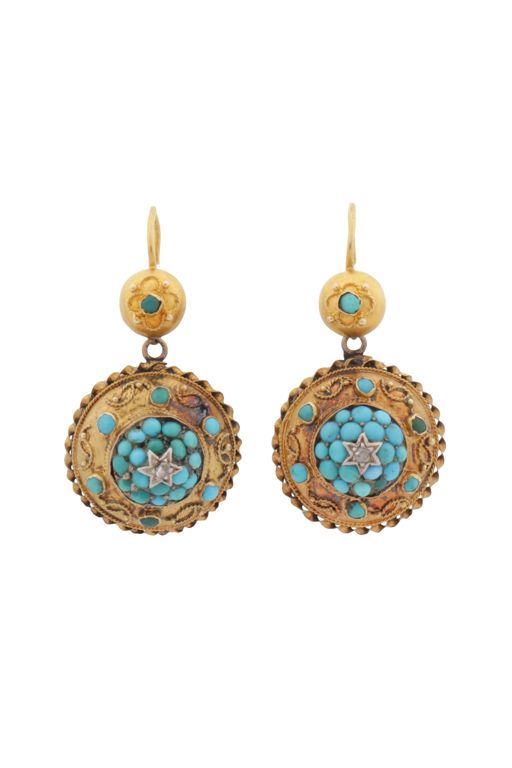 Yellow Gold Turquoise and Diamond Target Earrings
