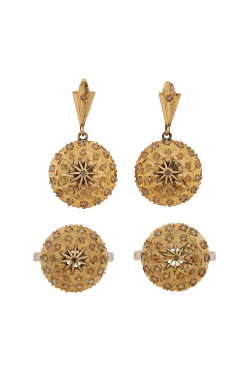 Yellow Gold White Sapphire Jewelry Set