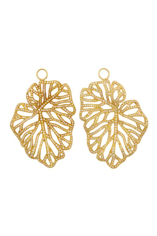 Two 19k Yellow Gold Diamond Leaf Pendants