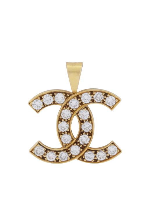 Yellow Metal Diamond Double C Pendant
