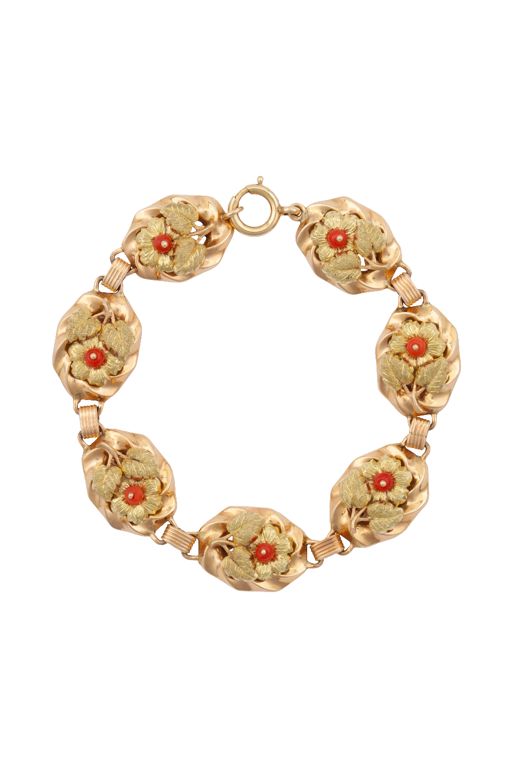 14k Yellow Gold Coral Flower Bracelet