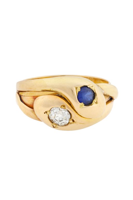 18k Yellow Gold Sapphire and Diamond Snake Ring