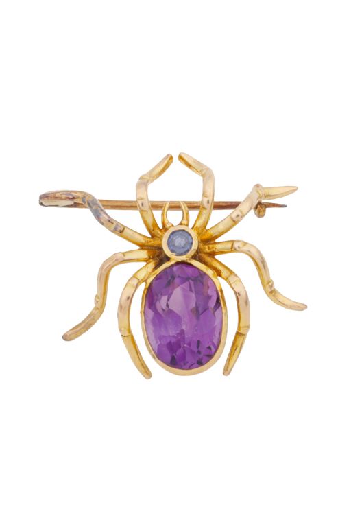 14k Gold Amethyst and Sapphire Spider Brooch