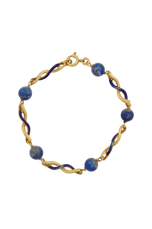 18k Yellow Gold Lapis and Enamel Chain Bracelet
