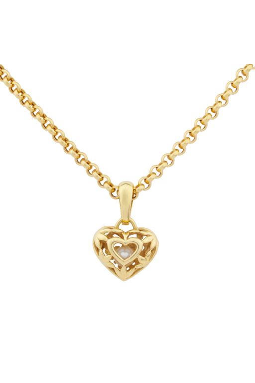 18k Yellow Gold Pearl Heart Pendant Necklace