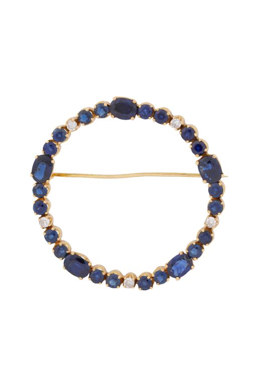 Yellow Metal Sapphire and Diamond Brooch
