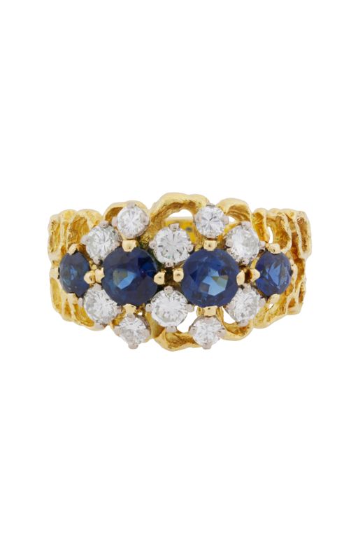 18k Yellow Gold Sapphire and Diamond Ring