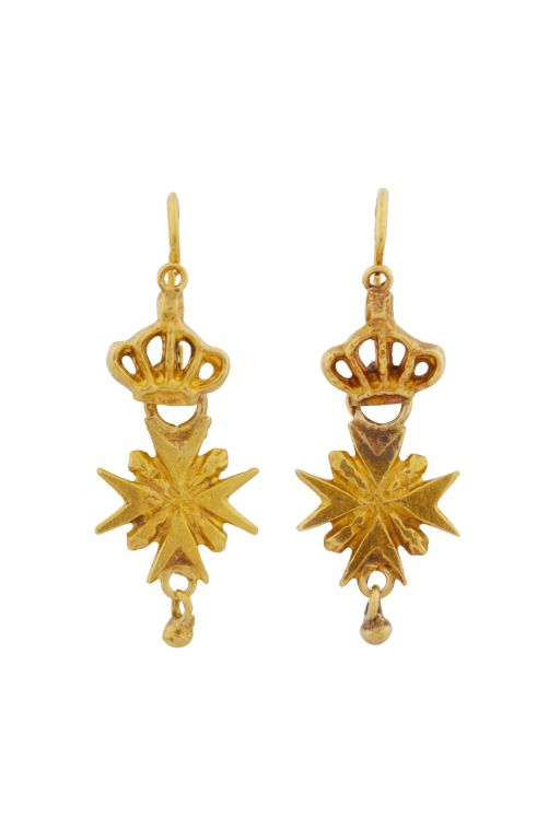 22k Yellow Gold Maltese Cross Pendant Earrings