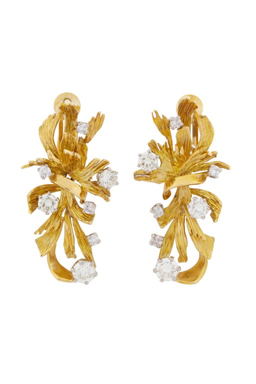 18k Yellow Gold Diamond Pendant Earrings