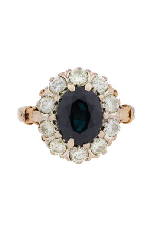18k Gold Sapphire and Diamond Halo Ring