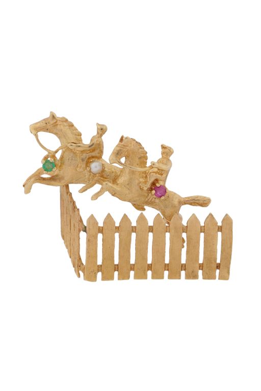 14k Yellow Gold Gem-Set Steeplechase Brooch