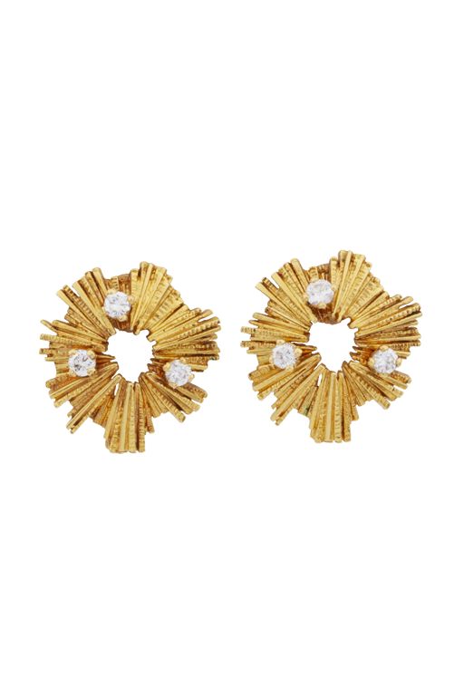 18k Yellow Gold Diamond Ray Clip Earrings