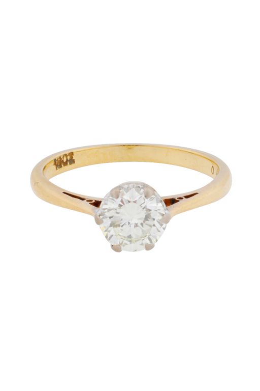 18k Yellow and White Gold Diamond Solitaire Ring