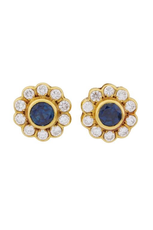 Yellow Metal Sapphire and Diamond Stud Earrings