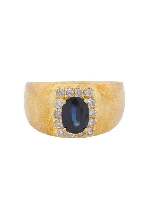 18k Yellow Gold Sapphire and Diamond Ring