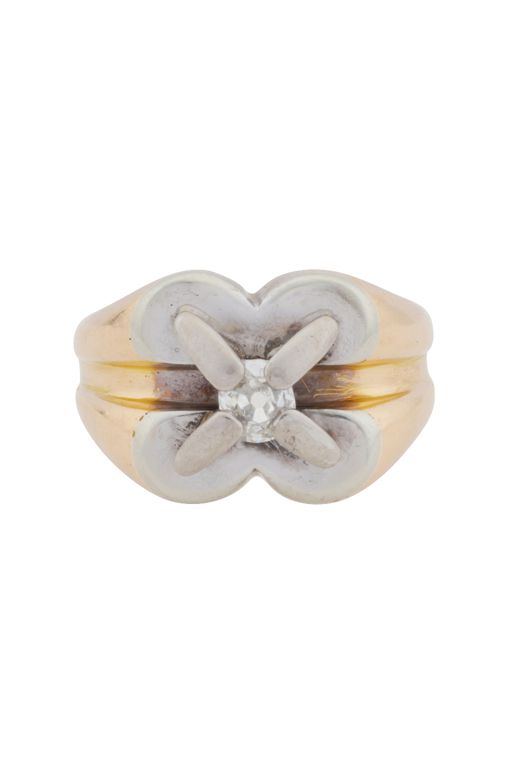 18k Yellow and White Gold Diamond Tank Ring