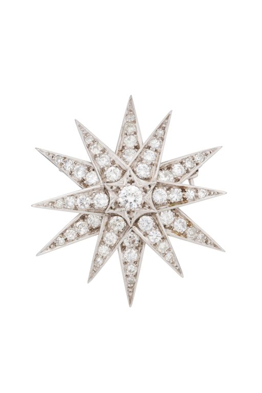 White Metal Diamond Star Brooch