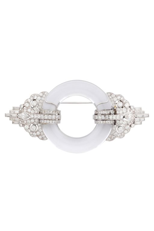 White Metal Rock Crystal and Diamond Brooch