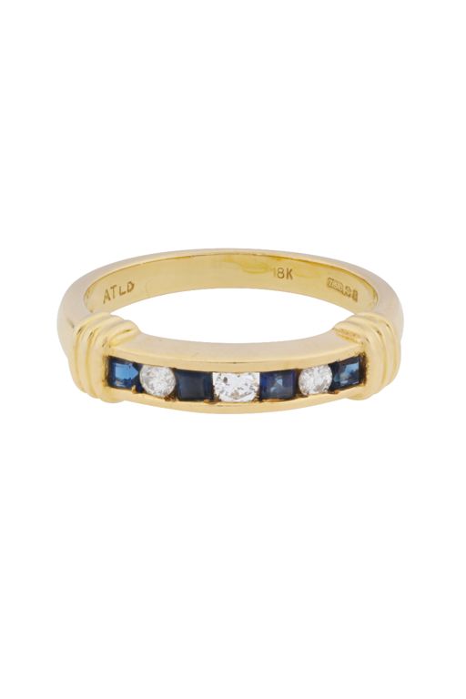 18k Yellow Gold Sapphire and Diamond Band Ring