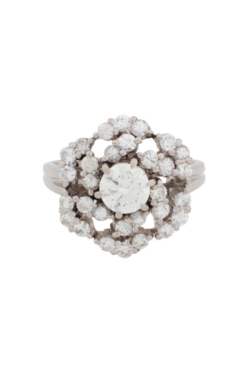 White Metal Diamond Cluster Ring