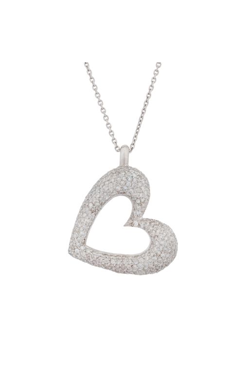9k White Gold Diamond Heart Pendant Necklace