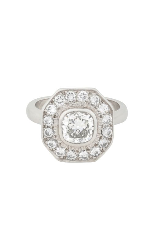 White Metal Diamond Halo Ring
