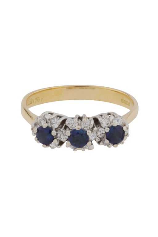 18k Yellow Gold Sapphire and Diamond Cluster Ring