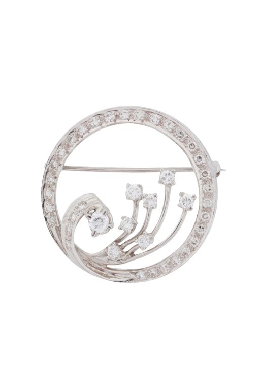 14k White Gold Diamond Brooch