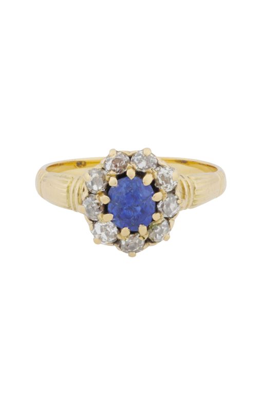 Yellow Metal Sapphire and Diamond Halo Ring