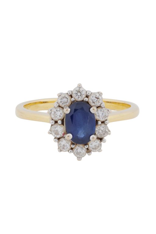 18k Yellow Gold Sapphire and Diamond Halo Ring