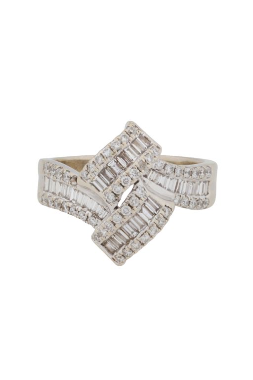 White Metal Diamond Crossover Ring