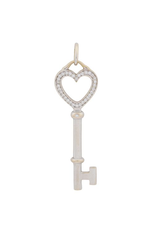 18k White Gold Diamond Key Pendant